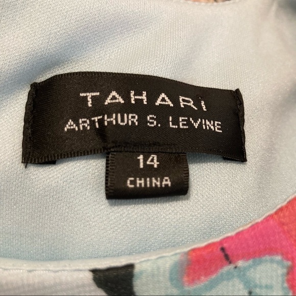 TAHARI Sz 14 Handkerchief Overlay Bold Pastel Floral Zipper in Back Dress - Picture 12 of 16